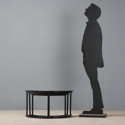 Set of three small tables, lacquered wood. This piece is attributed to the mentioned designer/maker. It has no attribution...