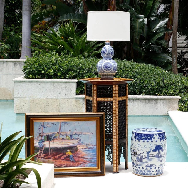 Vintage Impressionist Oil Painting of a Harbor Scene For Sale - Image 9 of 10