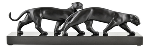 Luc Alliot, Art Deco Panthers Sculpture, 1930, Bronze on Marble Base