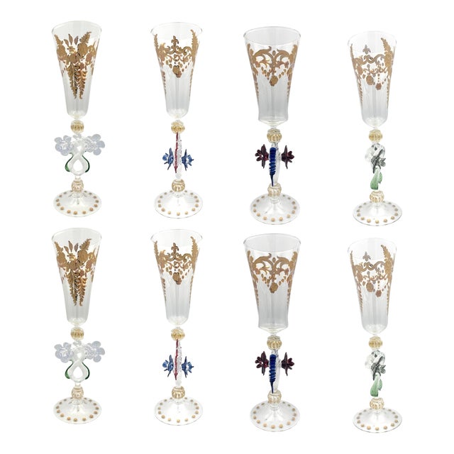 Venetian Glasses, Set of 8 For Sale