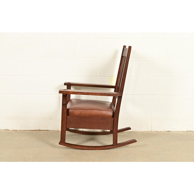 Gustav Stickley Antique Mission Oak Arts & Crafts Rocking Chair, Circa 1910 For Sale - Image 10 of 13