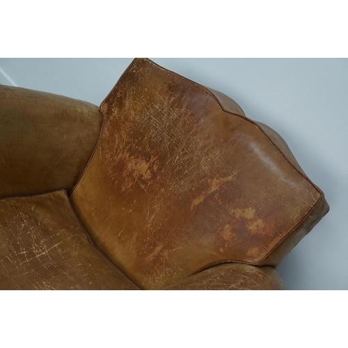 French Cognac Moustache Back Leather Club Chairs, 1940s, Set of 2 For Sale - Image 10 of 18