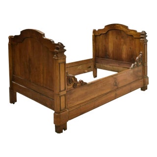Antique 19th Century French Carved Walnut Bedframe For Sale