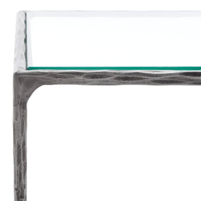 Spritely Home Debbie Square Metal Accent Table in Silver with Glass Top For Sale - Image 4 of 8