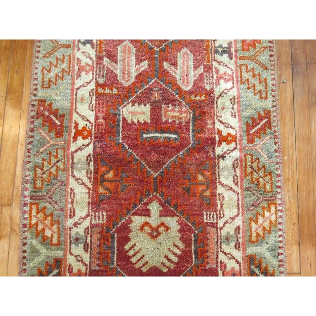 Contemporary Brown Burgundy 20th Century Geometric Vintage Armenian Runner For Sale - Image 3 of 6