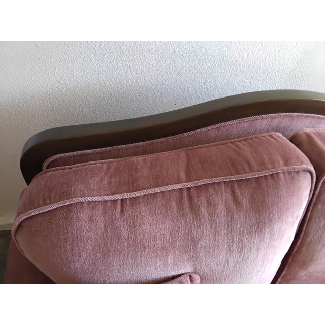 Vintage Hollywood Regency Style Carved Wood Pink Upholstered Loveseat For Sale - Image 14 of 15