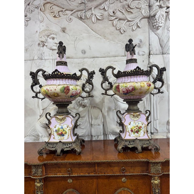 Hand-Decorated Porcelain Vases, 1870, Set of 2 For Sale - Image 9 of 9