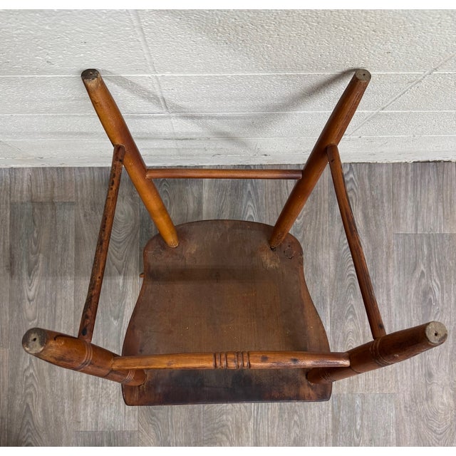 Antique American Country Farmhouse Plank Seat Dining Chairs - Set of 4 For Sale - Image 10 of 10