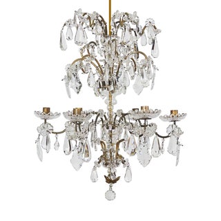 Antique Brass and Crystal Chandelier, 1800s For Sale