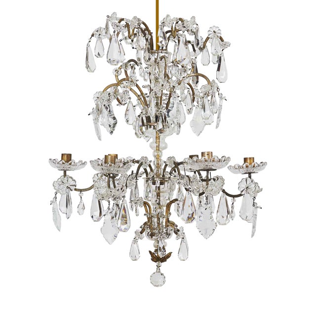 Antique Brass and Crystal Chandelier, 1800s For Sale