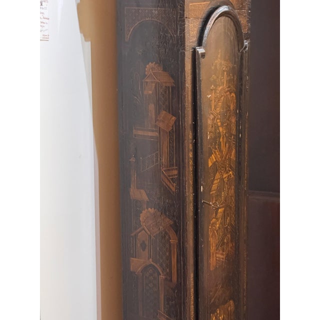 Late 18th Century English Black Japanned Tall Case Clock For Sale - Image 12 of 15