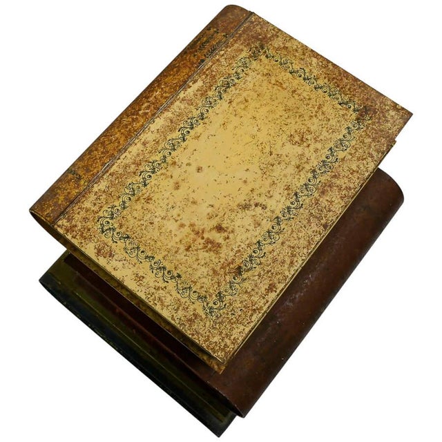 Mid 20th Century Vintage Italian Tole Stacked Books End Table With Hand-Painted Faux Book Design - Metal For Sale - Image 5 of 9