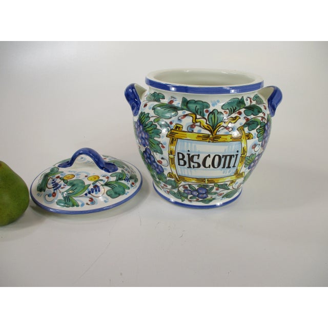 Vintage Ceramic Italian Hand-Painted Biscotti Jar For Sale - Image 11 of 11