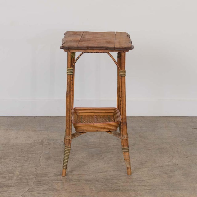 1950s 1950s French Woven Wicker and Wood Table For Sale - Image 5 of 13