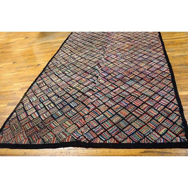 Antique American Hooked rug, size: 6'4" x 10'0". Antique American Hooked Allover Geometric Wool Multicolor Jewel Tones...