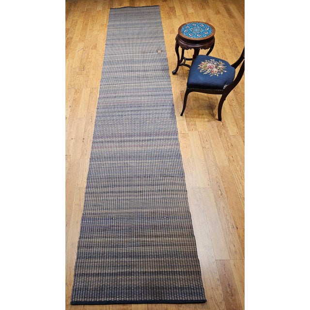 Antique American Amish Rag Runner, Handwoven Wool & Cotton, Stripe Pattern, Gray, 3x15 For Sale In Chicago - Image 6 of 16