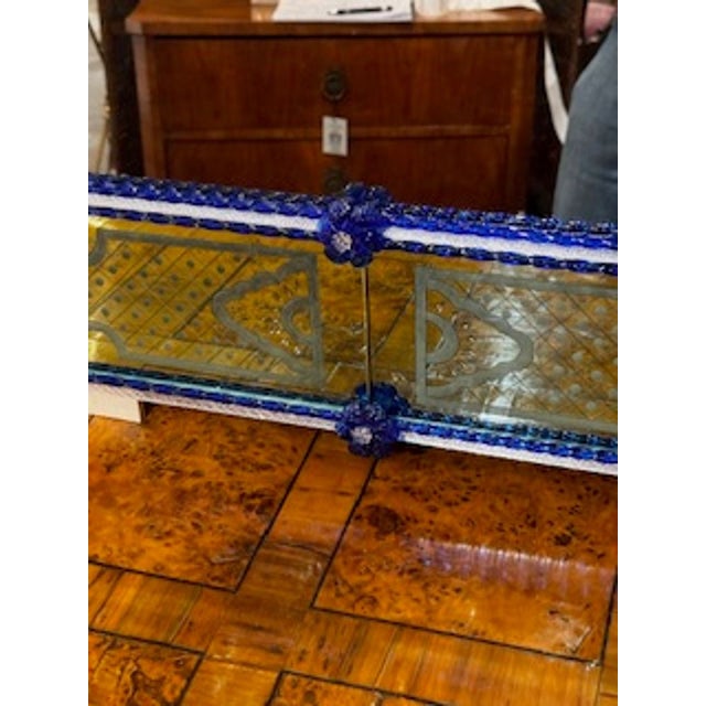 Venetian Etched Glass Mirrors With Cobalt Blue Accents For Sale In Dallas - Image 6 of 8