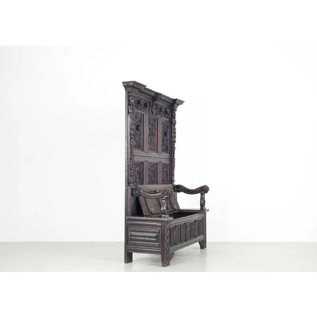 Rustic Antique Neo-Gothic Oak Chest Bench For Sale - Image 3 of 18