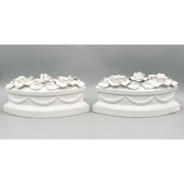 Mid 20th Century Italian White Glazed Ceramic Floral Double Candle Holders — Hollywood Regency / Neoclassical For Sale - Image 5 of 15