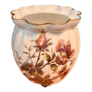 Early 20th Century Vintage Limoges Planter in Yellow, Red, and Gold Floral