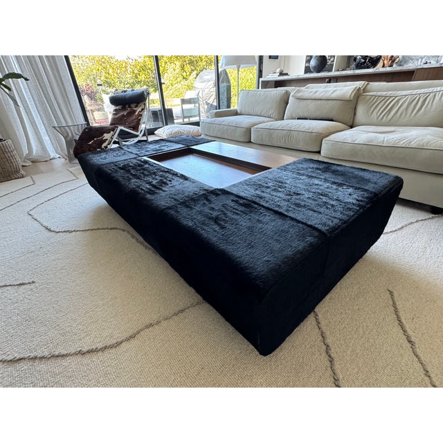 Wood Custom Holly Hunt “Oasis” Cocktail Ottoman in Walnut & Black Hair on Hide Leather For Sale - Image 7 of 11