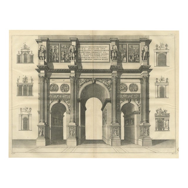 Bernard de Montfaucon, Arch of Constantine in Full Elevation with Six Small Arches, 1722, Engraving For Sale