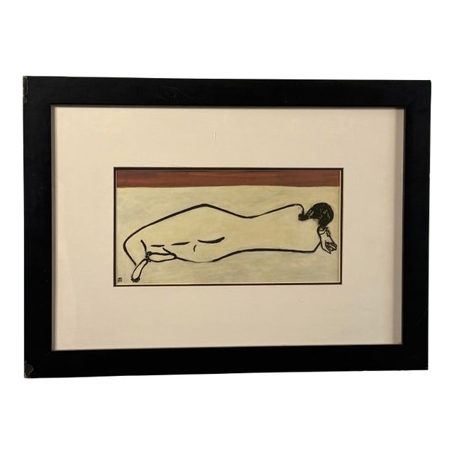 Mid 20th Century Sanyu (Chang Yu) Style Reclining Nude – Framed Modernist Print For Sale