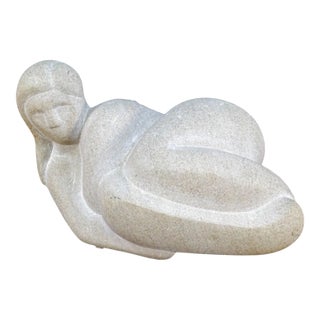 Vintage Abstract Carved Stone Sculpture Reclining Woman Modernist For Sale