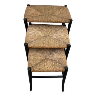 Italian Hand Woven Splint Top Nesting Tables-3 For Sale