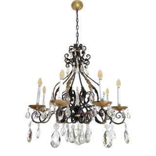Mid 20th Century Restored Spanish Revival Cast Iron & Crystal Chandelier For Sale