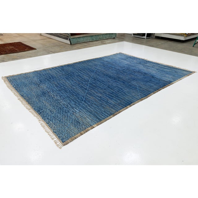 Handmade Modern Moroccan Style Wool Rug in Blue With Geometric Design For Sale - Image 4 of 10