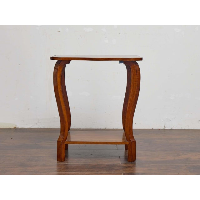 Biedermeier Austrian Biedermeier 19th Century Walnut Side Table With Star Marquetry Top For Sale - Image 3 of 11
