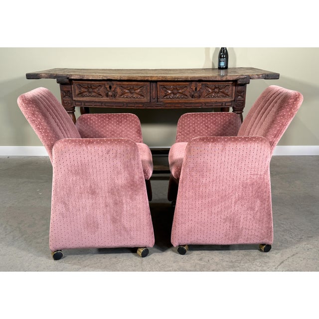 Mid-Century Modern Vintage Mid Century Modern Chromcraft Velvet Upholstered Armchairs Pink Dot Pattern- A Pair For Sale - Image 3 of 8