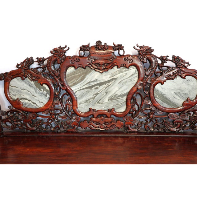 Mid-Century Modern Exquisite 20th-Century Chinese Carved Rosewood & "Dream-Stone" Marble Settee For Sale - Image 3 of 12