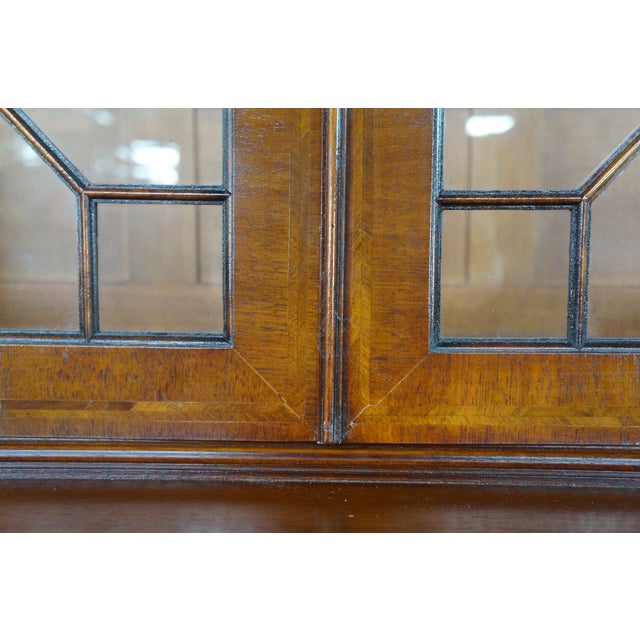 Late 20th Century Handmade English Georgian Style Walnut Burl Breakfront Display Cabinet Bookcase For Sale - Image 18 of 18
