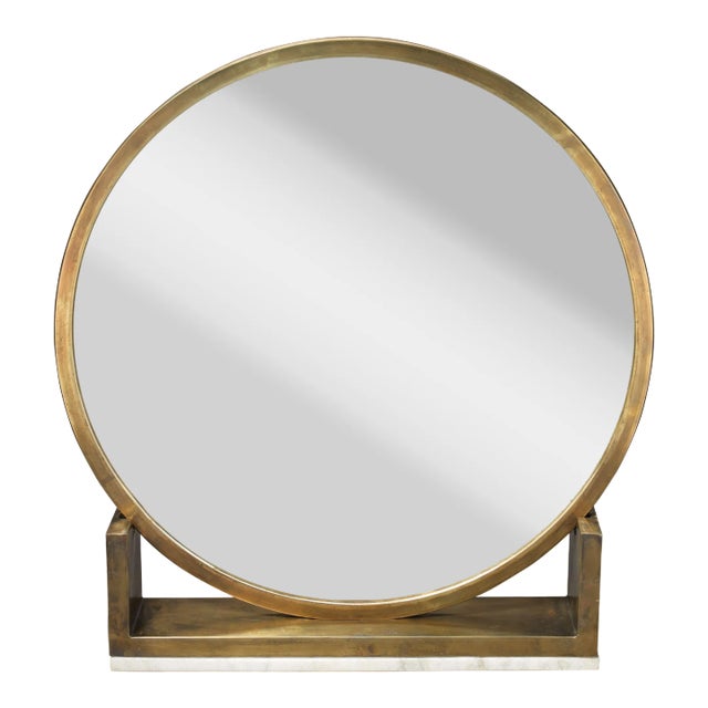 Jamie Young Odyssey Standing Mirror in Antique Brass & White For Sale