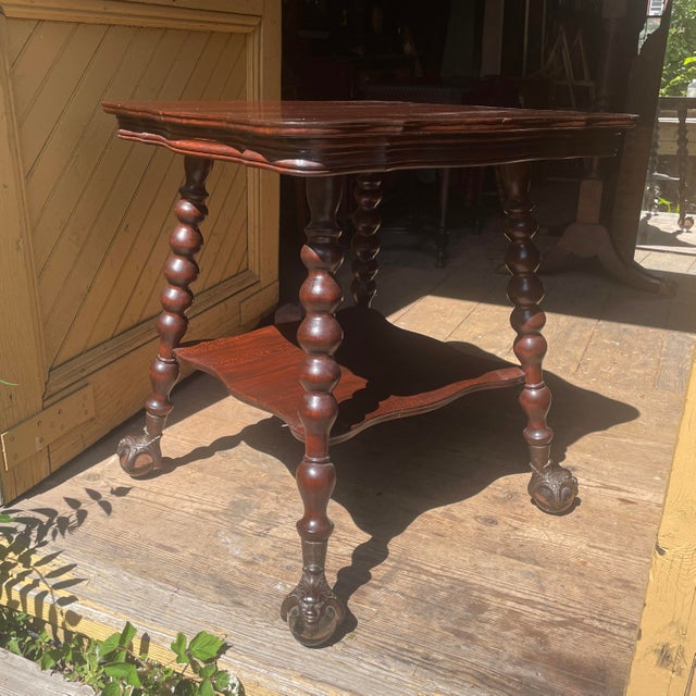 Victorian Vintage Mahogany Side Table With Massive Metal and Glass Ball-and-Claw Feet For Sale - Image 3 of 7