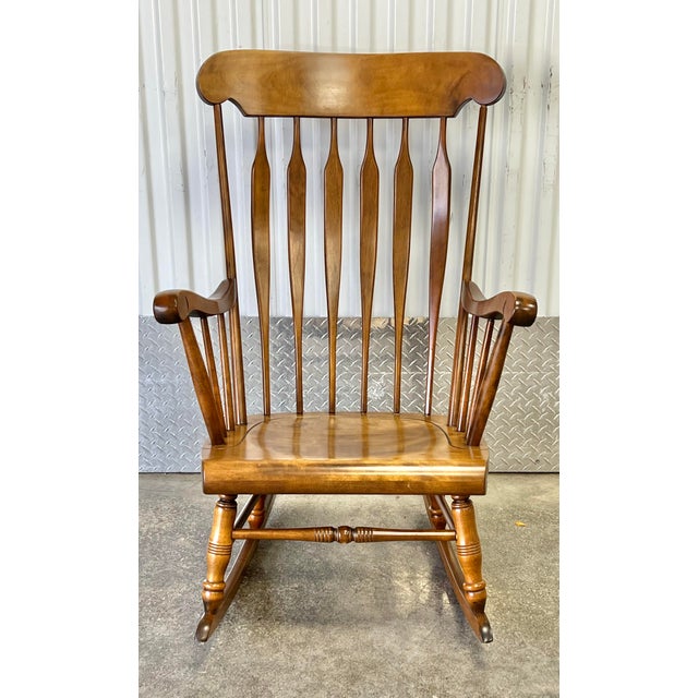 Classic Arrowback Windsor rocker by S Bent Brothers of Gardner Massachusetts. Crafted in solid maple with a wake amber...