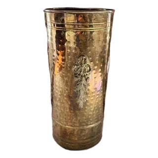Vintage Hammered Brass Umbrella Holder- Cane Holder- Umbrella Stand For Sale