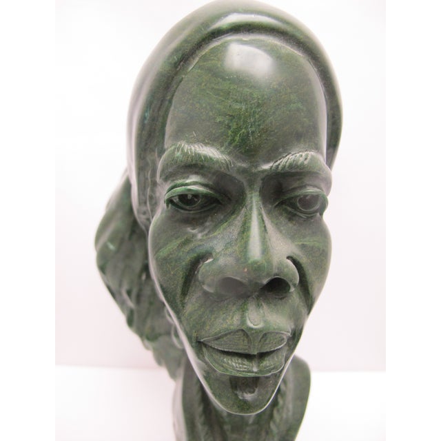 Stone Shona J Chirunga African Carved Verdite Green Stone Figural Bust Sculpture For Sale - Image 7 of 12