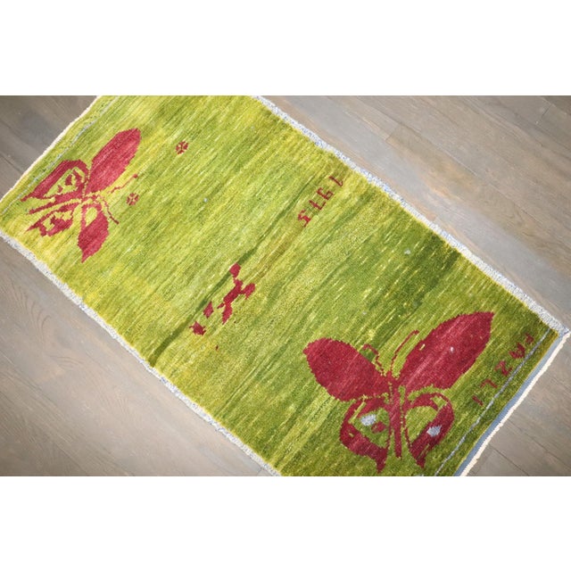 Turkish Green Turkish Anatolian Butterfly Rug dated 1975 rug no. j4972 For Sale - Image 3 of 7