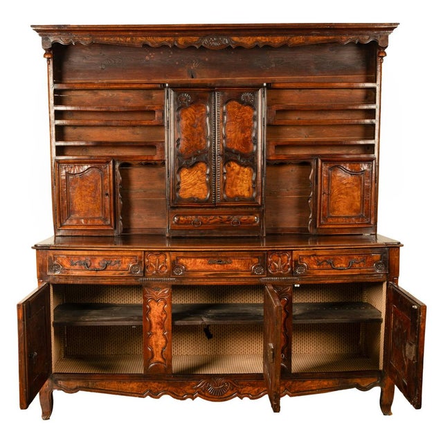 Brown Antique French Provincial Normandy Carved Walnut Dresser Buffet Vaissilier 1790 For Sale - Image 8 of 18