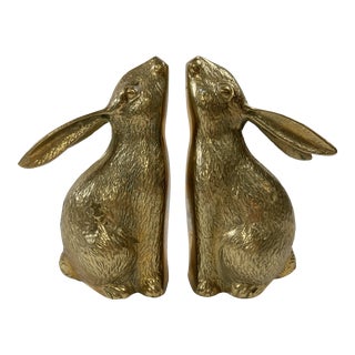 Whimsical Brass Bunny Rabbit Bookends, a Pair For Sale