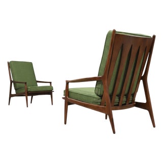 Mid 20th Century Milo Baughman Archie Walnut Lounge Chairs - A Pair For Sale