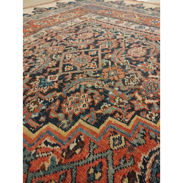 Antique Bijar Carpet Oriental Rug, Handmade, Ivory, Rust, Light Blue, Terracotta For Sale - Image 4 of 13