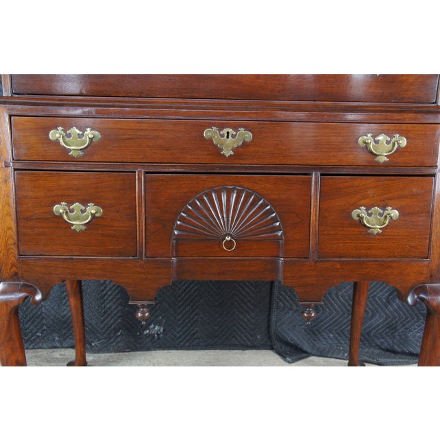 Brown Antique 18th C. American Queen Anne Cherry Bonnet Top Highboy Chest Dresser For Sale - Image 8 of 16