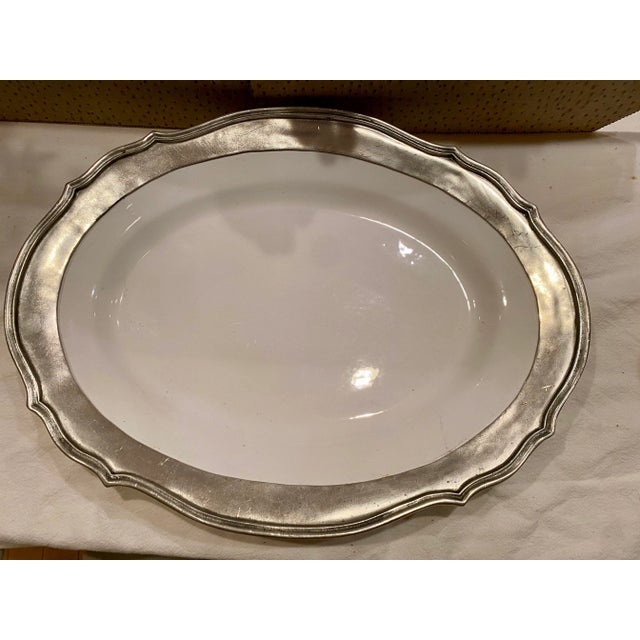1980s 1980s Arte Italica Pewter and Ceramic Serving Platter For Sale - Image 5 of 10