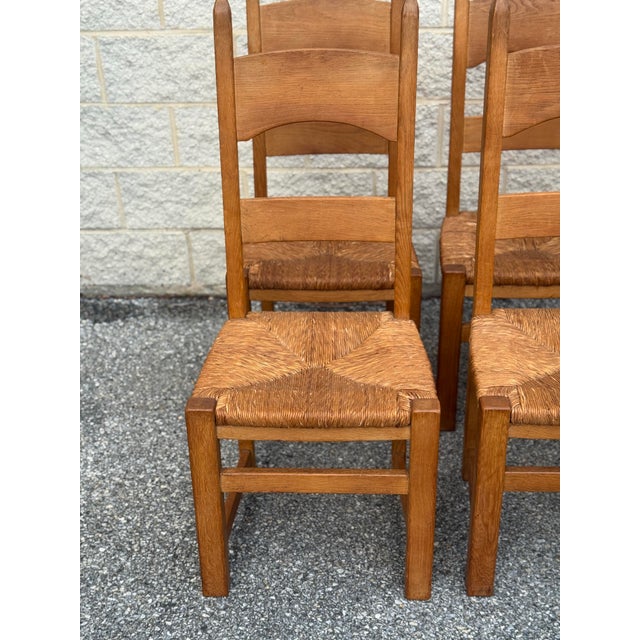 1950s French Oak & Rush Ladder-Back Dining Chairs - Set of Six For Sale - Image 13 of 13