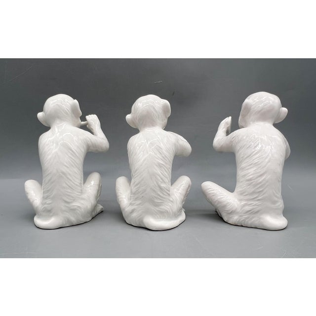 Ceramic Vintage Fitz and Floyd White Ceramic Monkey Musician Figurines, Set of 3 — Hollywood Regency / Whimsical For Sale - Image 7 of 15
