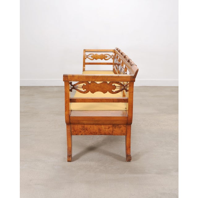 Amber Monumental Swedish Biedermeier Style Burl Hall Bench 11.5 Ft For Sale - Image 8 of 18